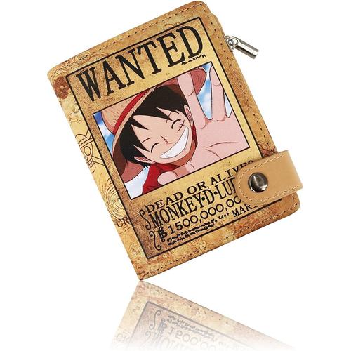 Anime One Piece Luffy Portefeuilles Garçons Bi-Fold Court Portefeuille en Similicuir Fin avec Poche à Monnaie Zippée Kaki