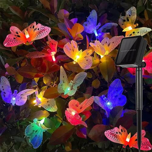 Guirlande Lumineuse Exterieur Solaire, 12 Led Lumière De Papillons Solaire, 8 Modes Lampe Fée Des Animals Éclairage Multicolore Décorative Étanche Pour Jardin Balcon Arbres Gazébo Noël