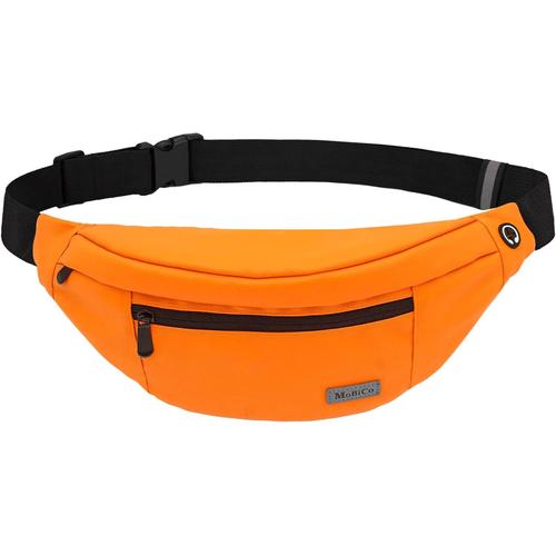 Sac Banane Homme Femme Sac Banane Unisexe avec Prise Casque et Poches à 4 Fermetures à glissière Ceinture réglable pour la randonnée d'entraînement en Plein air (Orange)