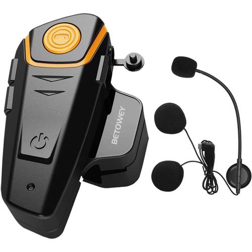 Intercom Moto Bluetooth, Bt-S2 Kit Oreillette Bluetooth Casque Moto Interphone Main Libre - 1 Pack, Microphone Dur