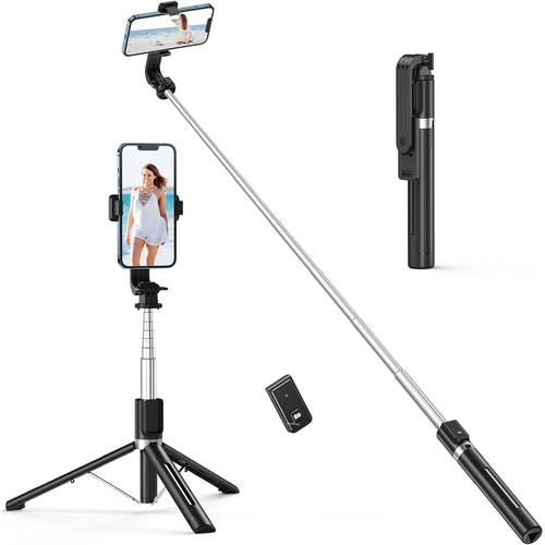 Perche Selfie, 49"" Perche à Selfie Trépied Stable avec Télécommande Bluetooth Détachable, Compatible avec iPhone 14 Pro Max/14 Plus/14/13/12/11, GoPro, Samsung, LG, Google Smartphones, Noir