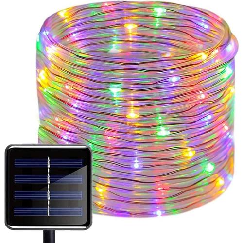 Tube de Lumière Solaire Extérieure, 12M 100 LED Pipe Guirlande Lumineuse Solaire, 8 Modes Fil de Cuivre Corde PVC Rope Étanche pour Jardins, Sapin de Noël, Décoration d'intérieur(Multicolore)