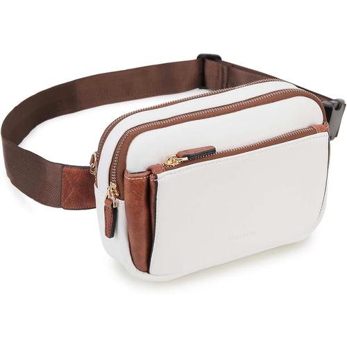 Sac Banane Chic pour Femme Homme, Cuir PU Sac Ceinture Sacoche Banane Fanny Pack, Sac Banane Léger à Bandoulière avec Sangle Réglable pour la Course à Pied en Plein Air, la Randonnée(Blanc)