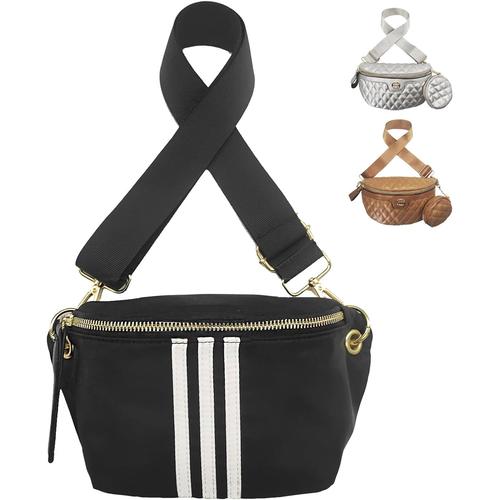 Sac Banane Femme, Noir Sacoche Femme Banane, Sac Banane Femme Chic, Sac a Main Femme Bandoulieres, Sac Poitrine Femme, Banane Bandoulière Femme avec Sangle Réglable et Amovible