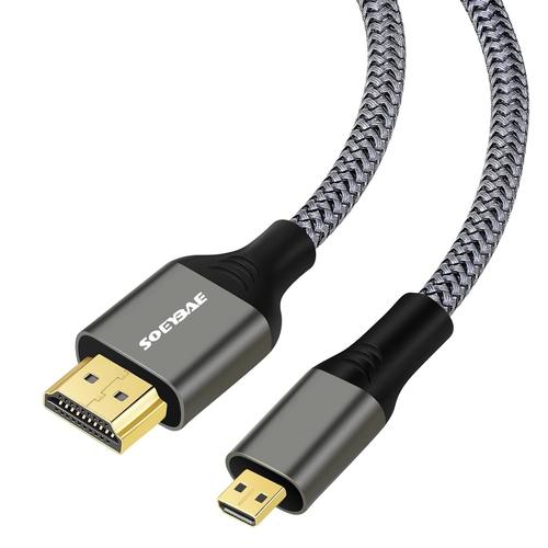Câble Micro HDMI vers HDMI 1M, 4K 60Hz Nylon tressé Câble HDMI A vers Micro HDMI D, Supporte 3D Ethernet ARC