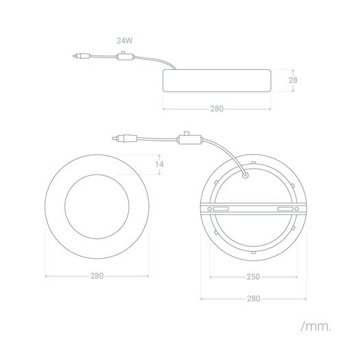 Plafonnier Led 24w Rond Aluminium Ø280 Mm Slim Cct Sélectionnable Galán Switchdimm Argent