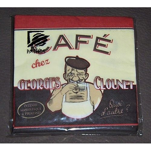 20 Serviettes Papier 3 Plis "Café Chez Georges Clounet" 33x33 Cm