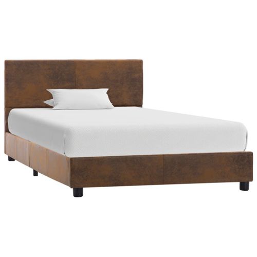 Cadre De Lit Marron Similicuir Daim 90 X 200 Cm