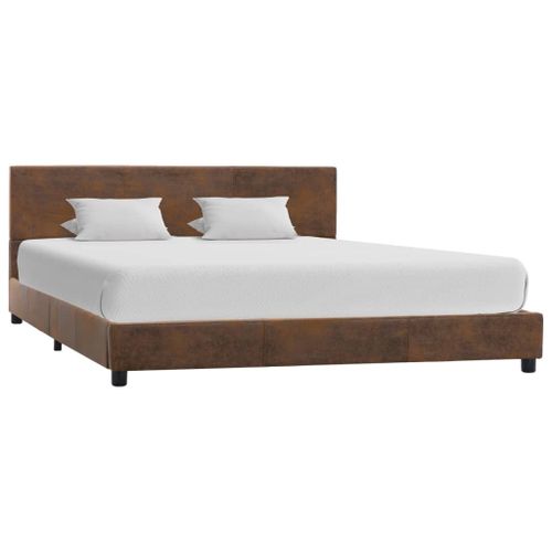 Cadre De Lit Marron Similicuir Daim 120 X 200 Cm