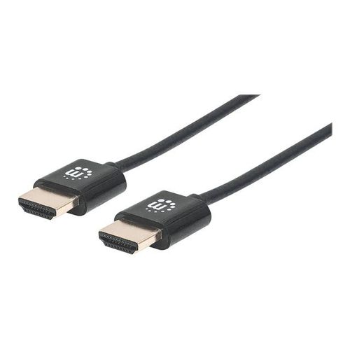Manhattan HDMI Cable with Ethernet (Ultra Thin), 4K@60Hz (Premium High Speed), 3m, Male to Male, Black, Ultra HD 4k x 2k, Fully Shielded, Gold Plated Contacts, Lifetime Warranty, Polybag - Câble...