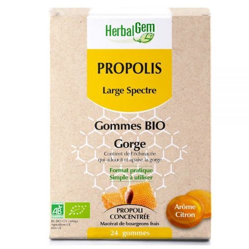 Propolis Gommes Bio Arôme Citron - Gorge 24 Gommes - Herbalgem 