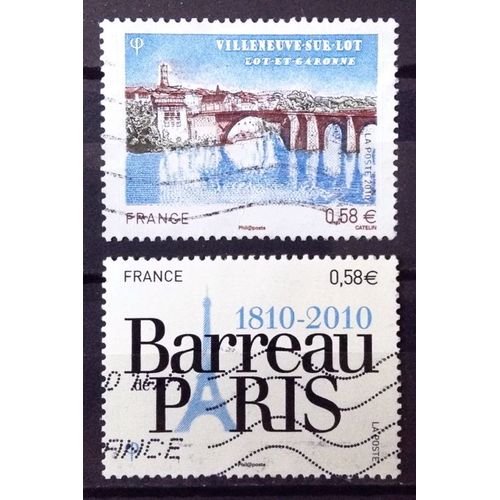 Barreau De Paris 0,58 (N° 4512) + Villeneuve-Sur-Lot - Le Vieux Pont 0,58 (N° 4513) Obl - France Année 2010 - N27591