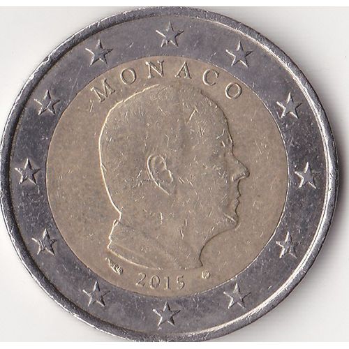 Pièce 2 Euros Monaco Prince Albert Ii 2015, Circulée État Tb+