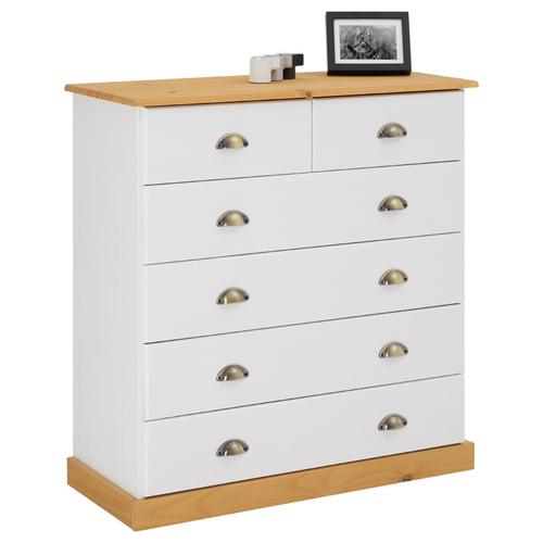 Commode De Chambre Paris Avec 6 Tiroirs En Pin Massif Lasur? Blanc Et Brun