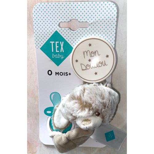 Pince Porte Tétine Sucette Bébé Tex Baby Lapin Beige Mon Doudou