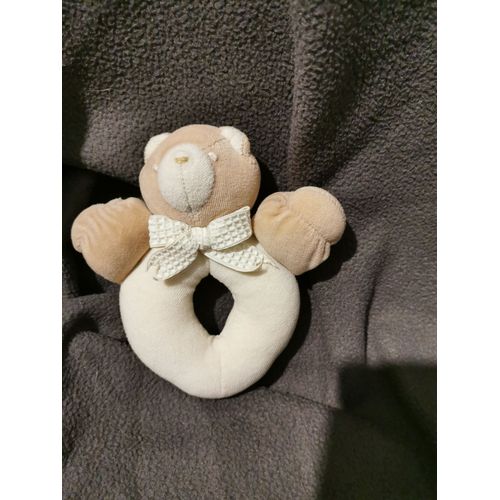 Hochet Ours Beige Ecru Noeud Grelot Moulin Roty