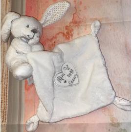 Doudou mouchoir lapin POMMETTE blanc brodé Mon petit coeur - SOS