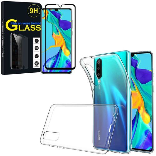 Coque Silicone Pour Huawei P30 6.1" Gel Ultraslim Et Ajustement Parfait - Transparent + 1 Film Verre Trempé - Noir