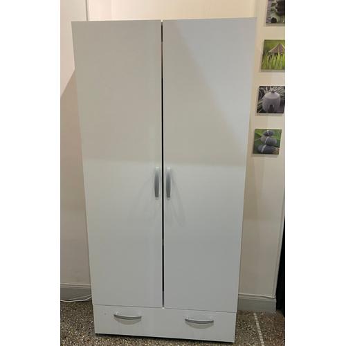 Armoire De Chambre 2 Portes - 167x38x80 Cm - 1 Grand Tiroir - Blanc.