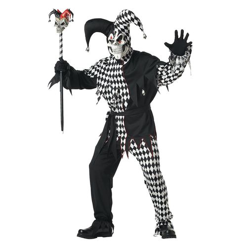 Déguisement Clown Arlequin D'halloween Homme Noir - Taille: Xxl