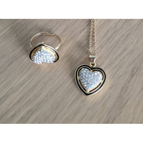 Parure Pendentif Et Bague C?ur Ajustable