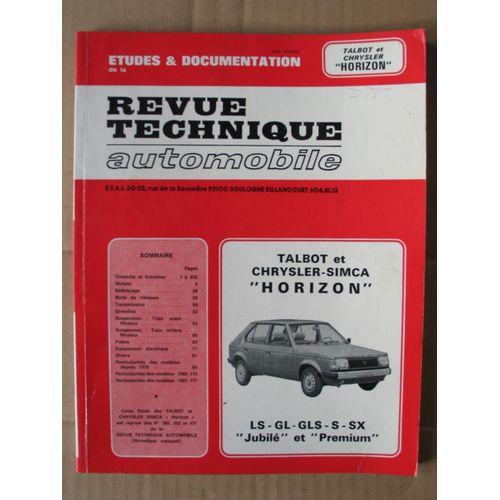 Revue Technique Automobile Talbot Et Chrysler-Simca Horizon - Cip 3805