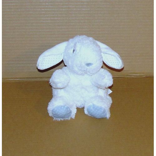 Doudou Lapin Blanc A Pois Bleu Tex Baby Peluche Lapin Assis 17 Cm