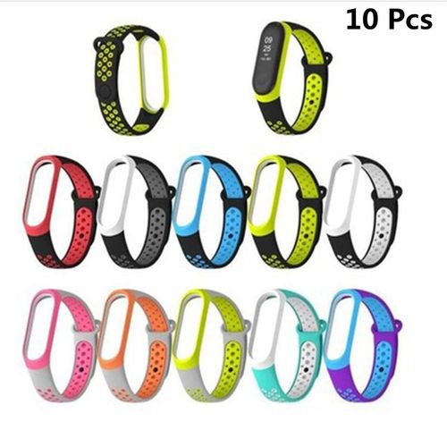 Montre Bracelet De Rechange Pour Xiaomi Mi Band 3 / Mi Band 4, Deux Couleurs Silicone Bande De Remplacement(A Set - 10pcs)