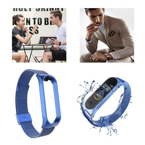 1pcs Remplacement Bracelet De Montre En Acier Inoxydable Pour Xiaomi Mi Band 3 / Mi Band 4, Bracelet Activité De Remise En Forme(Bleu Nuit)