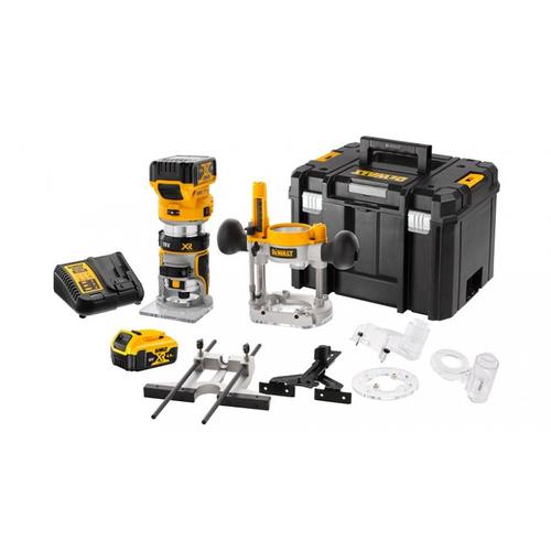 Affleureuse-défonceuse XR 18V 2 x 5Ah Li-ion DEWALT - pince 6-8 mm - en coffret Tsatak avec 2 batteries 18V + chargeur + accessoires - DCW604P2-QW