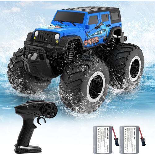 Voiture Télécommandée Tout Terrain Amphibie, 2.4ghz 4wd 360° Rotation Étanche Double Côté Monster Truck Pour Garçons Off-Road Rc Voiture Avec 2 Piles 4 5 6 7 8 Enfants Filles Cadeaux, Bleu