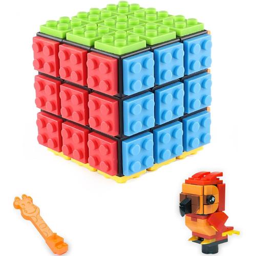 3x3 Brick Speed ¿¿Cube Toy Avec 88pcs Parrot Mini Building Blocks Cute Animals Sets, Build-On Brick 3d Magic Cube 3 En 1 Brain Teaser Puzzles Idées Cadeaux Jouet Stem Pour Enfants Adultes