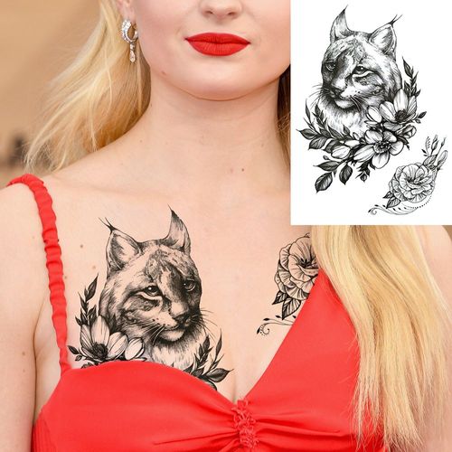 Tatouages Temporaires 3d À Fleurs Noires Pour Femmes Et Filles Faux Autocollant Rose Pivoine Lune Loup Renne Art De La Poitrine 