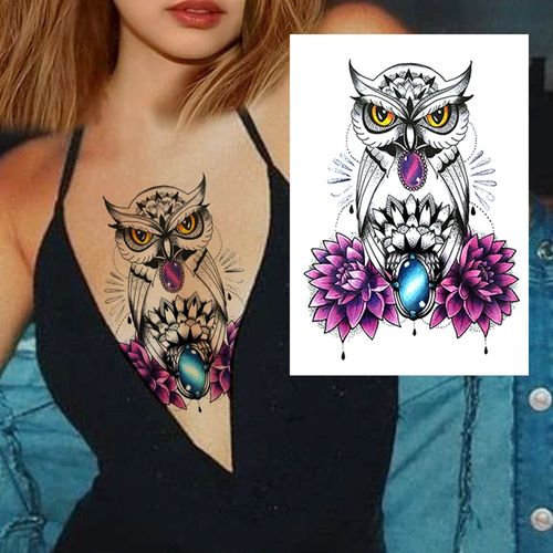 Tatouages Temporaires 3d À Fleurs Noires Pour Femmes Et Filles Faux Autocollant Rose Pivoine Lune Loup Renne Art De La Poitrine 
