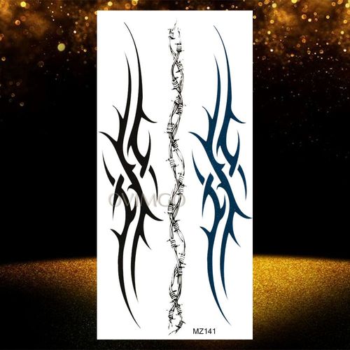 Autocollant De Tatouages Temporaires Imperméables Pour Adultes Pâte De Tatouage Visage De Loup Noir Géométrique Art Corporel Cool Femmes Et Hommes Filles 