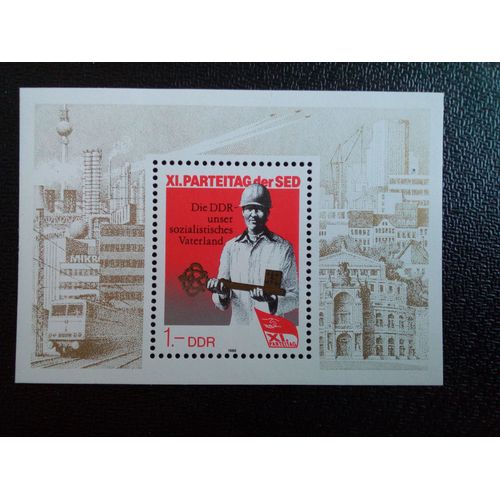 Timbre Allemagne / Rda Yt Bf 82 Travailleurs De La Construction - Locomotive Électrique 1986 ( 091212 1)