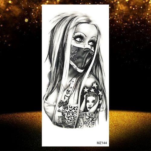 Autocollant De Tatouages Temporaires Imperméables Pour Adultes Pâte De Tatouage Visage De Loup Noir Géométrique Art Corporel Cool Femmes Et Hommes Filles 