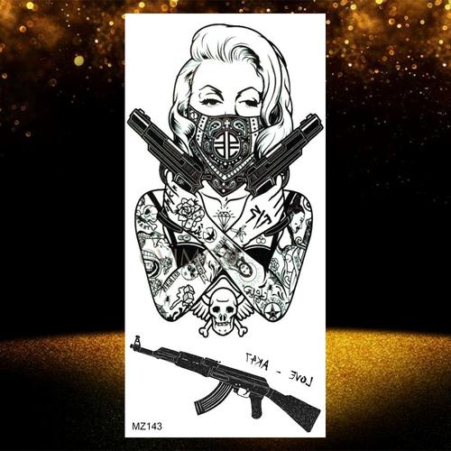 Autocollant De Tatouages Temporaires Imperméables Pour Adultes Pâte De Tatouage Visage De Loup Noir Géométrique Art Corporel Cool Femmes Et Hommes Filles 