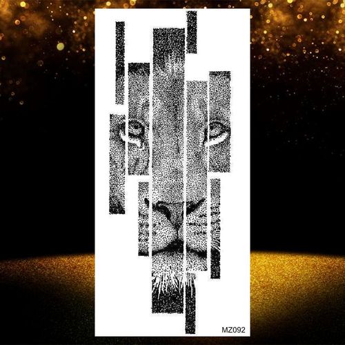 Autocollant De Tatouages Temporaires Imperméables Pour Adultes Pâte De Tatouage Visage De Loup Noir Géométrique Art Corporel Cool Femmes Et Hommes Filles 