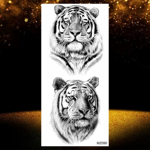 Autocollant De Tatouages Temporaires Imperméables Pour Adultes Pâte De Tatouage Visage De Loup Noir Géométrique Art Corporel Cool Femmes Et Hommes Filles 
