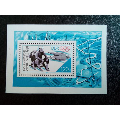 Timbre Allemagne / Rda Yt Bf 89 Jeux Olympiques D'hiver 1988, Calgary - Luge 1988 ( 091212 1)