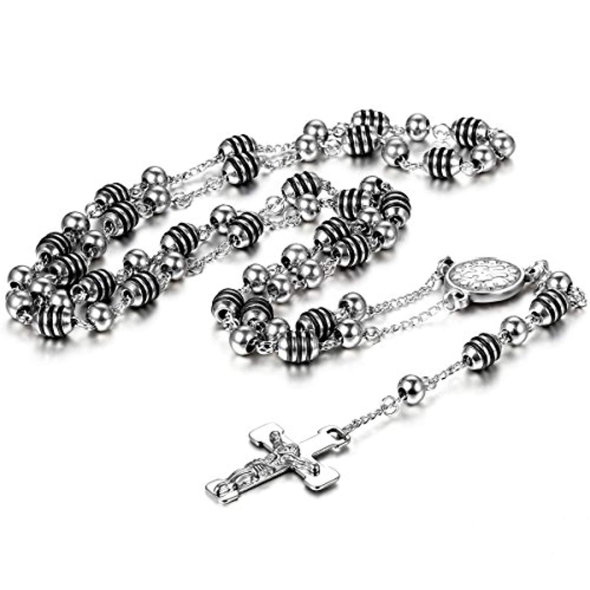 Chapelet de croix chrétienne en acier inoxydable, 33 perles