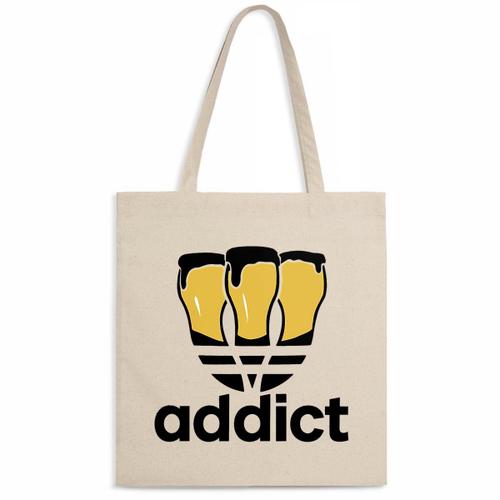 Tote bag "Addict" - Confectionné en France - Sac en toile coton 100% bio - Cadeau Anniversaire Apéro original rigolo