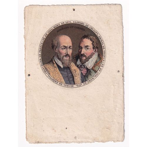 Gravure 1830 Portrait Gaspard Ii De Coligny Amiral Marine Massacre De La Saint-Barthélemy Protestant Protestantisme Michel De L'hospital