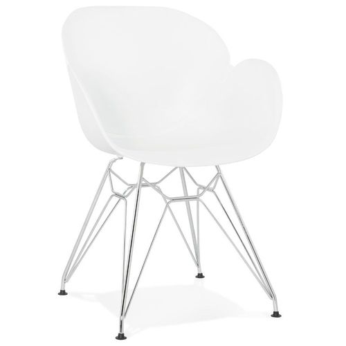 Chaise Moderne 'unami' Blanche En Matière Plastique Avec Pieds En Métal Chromé