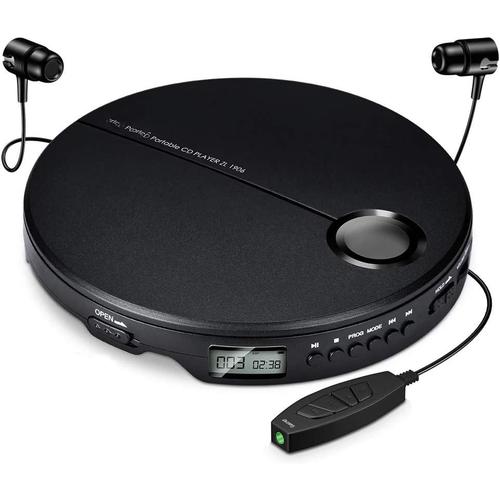 Black Black Lecteur de CD Portable, Lecteur de Musique HiFi Compact Antichoc, Frais de Musique électronique de Charge USB, Cadeaux pour