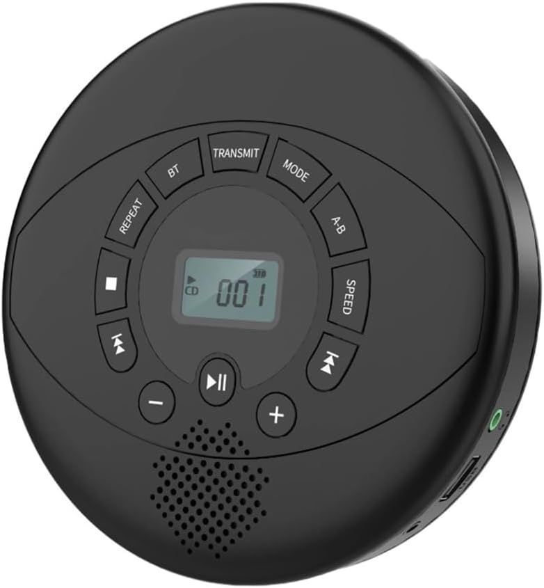 Noir Noir Lecteur CD portable Walkman rechargeable avec haut-parleur intégré et prise USB/AUX/casque