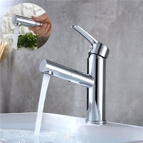 Homelody Robinet Salle de Bain avec Douchette Extractible Mitigeur de Lavabo Vasque Chromé Corps en Laiton Mousseur Démontable