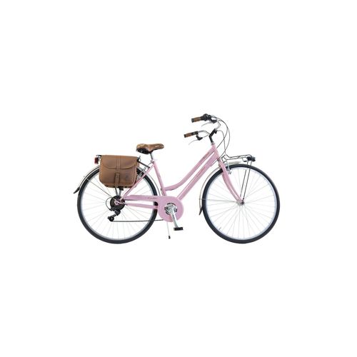 Vélo De Ville Femme Via Veneto By Canellini Retro Vintage Acier + Sac Latéral 46 Rose