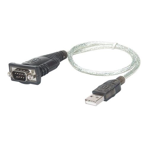 Manhattan USB-A to Serial Converter cable, 45cm, Male to Male, Serial/RS232/COM/DB9, Prolific PL-2303RA Chip, Black/Silver cable, Three Year Warranty, Blister - Câble USB / série - USB (M) pour...